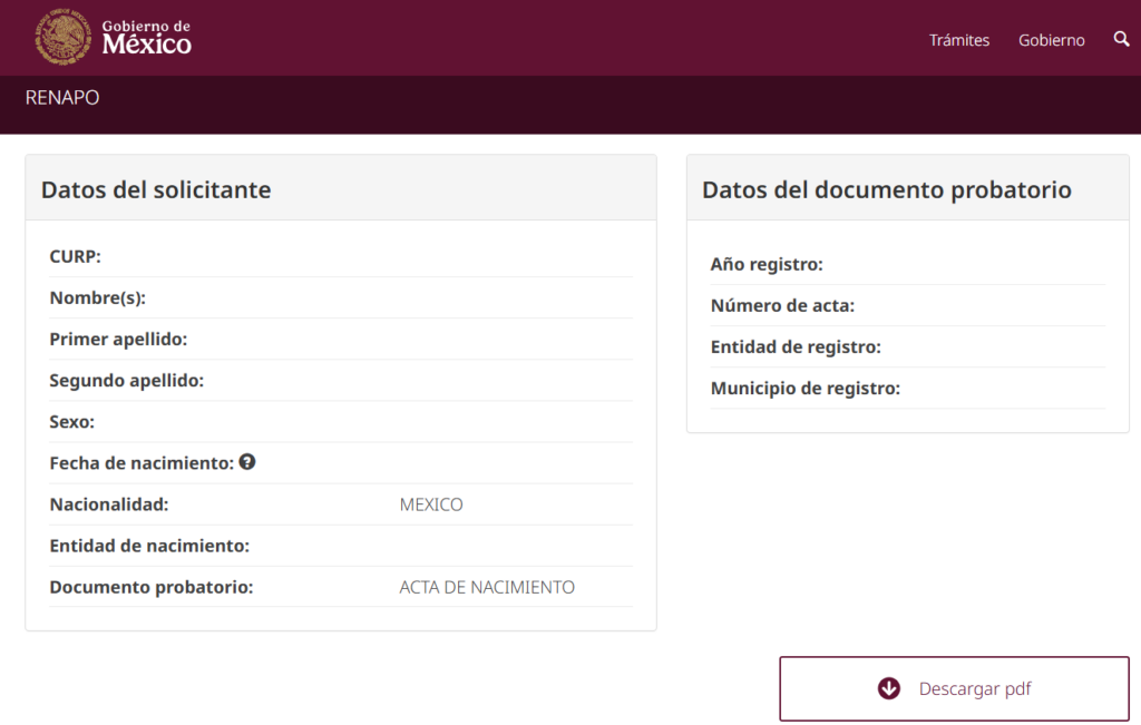 CURP previsualización