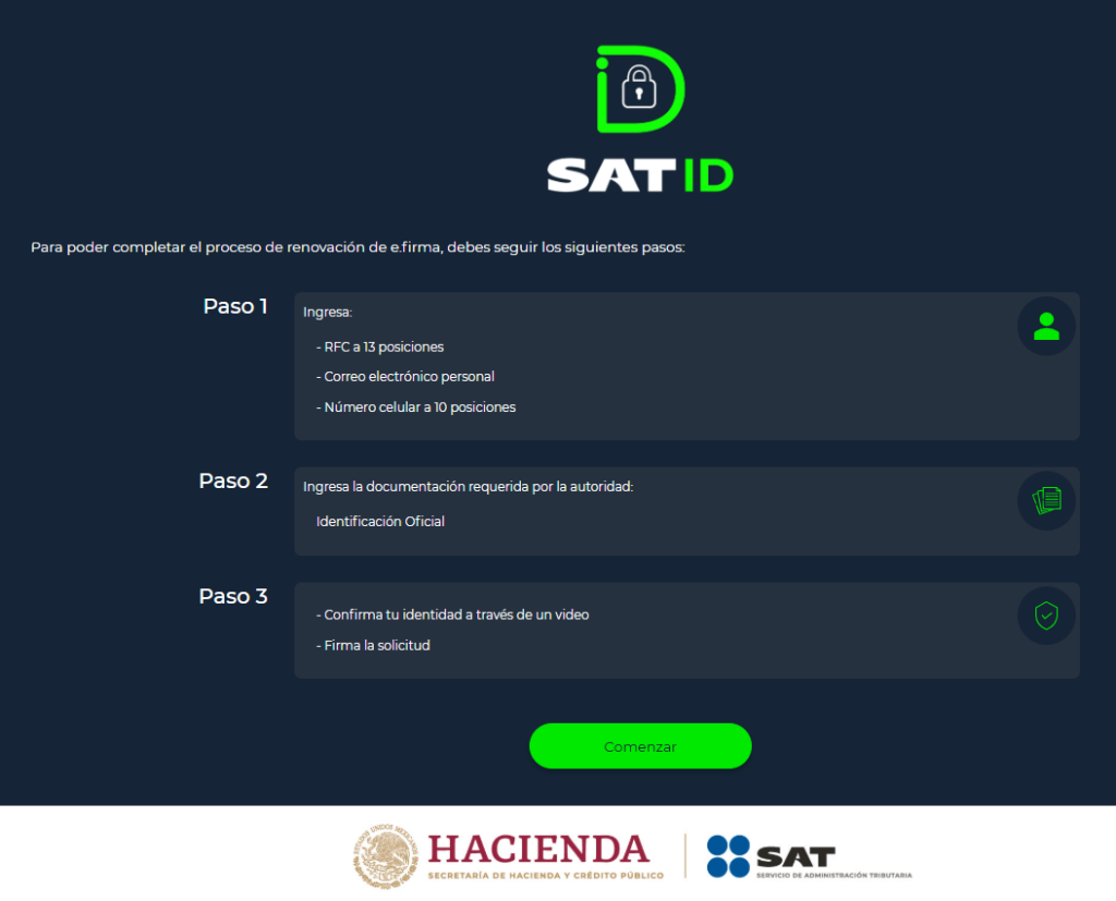 pasos trámites SAT ID