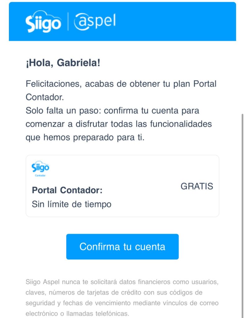 confirmación portal contador