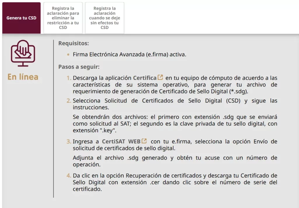 certificado de sello digital SAT