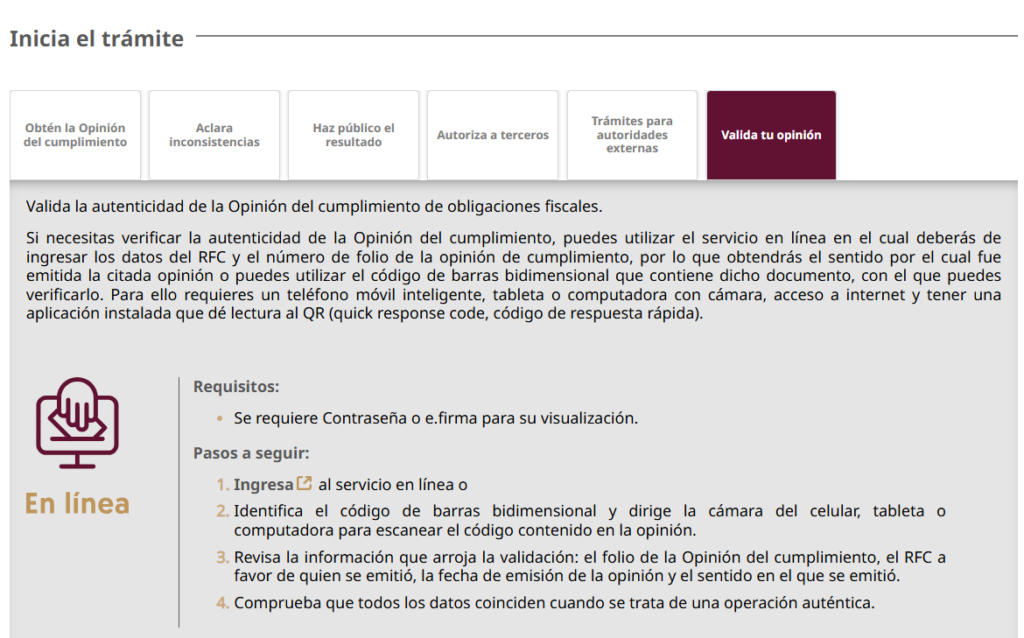 validar opinión de cumplimiento SAT