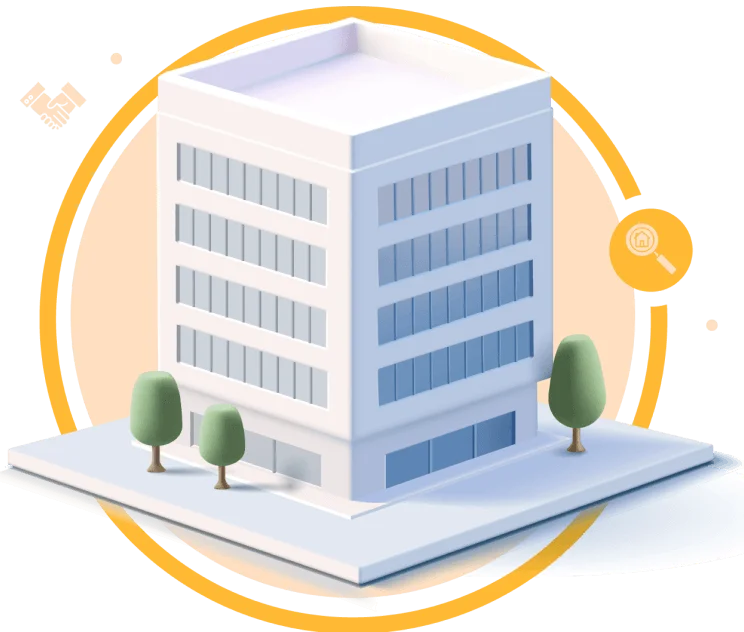 Icono edificio corporativo con fondo naranja