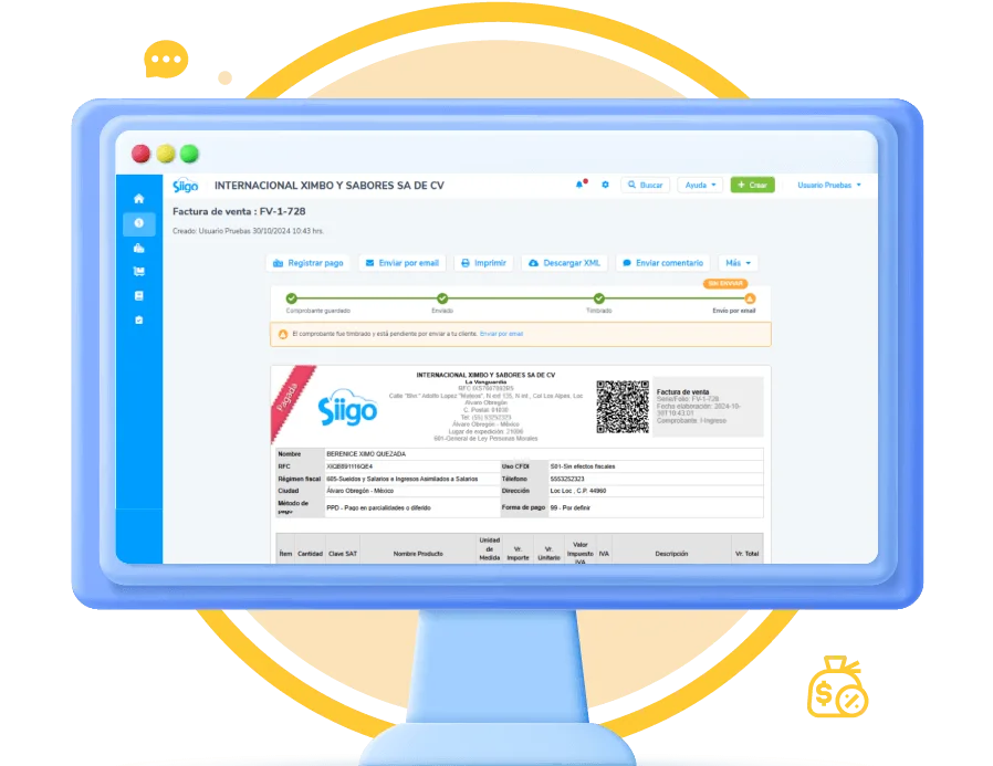 Icono computador de escritorio azul, con sistema de facturación en línea de Siigo Nube