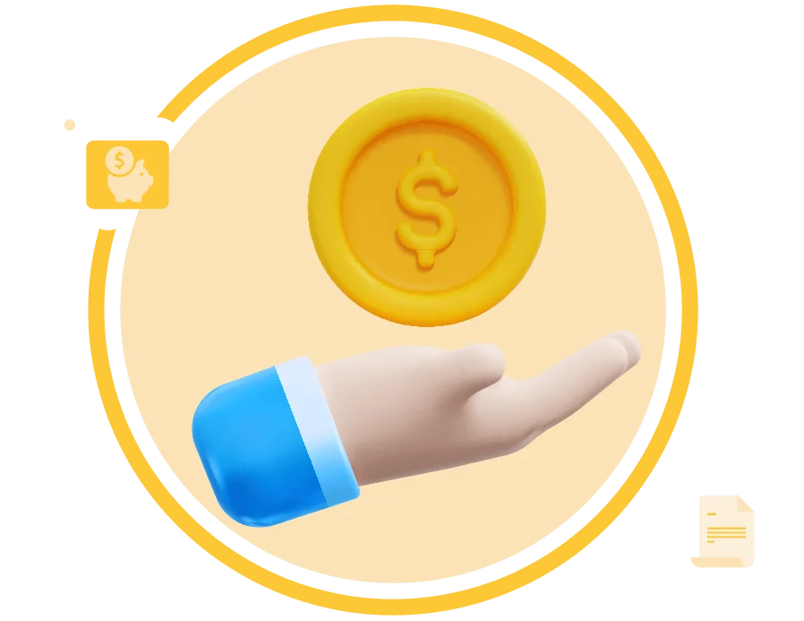 Icono de mano con moneda dorada encima